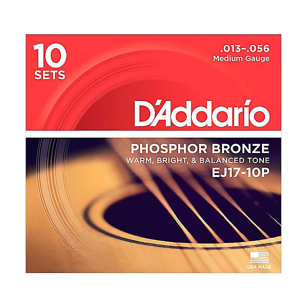 D'Addario Acoustic Phosphor Bronze Guitar Strings 13-56 (10 SETS) EJ17-10P image 1