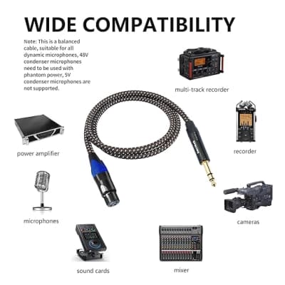 2Pack 1/4" to XLR Cable, Heavy Duty Nylon Braided, Gold Plated Plug,Balanced 1/4" TRS to XLR Female Patch Cable, Quarter Inch 6.35mm to 3pin XLR Female Microphone Cable, for Speaker,Mixer-6.6ft image 3