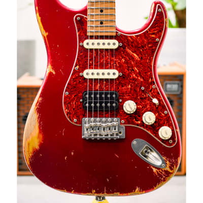 Luxxtone Choppa S Heavy Aging HSS-Candy Apple Red w/Tortoise Pickguard & 1-Piece Roasted Flame Maple Neck image 1