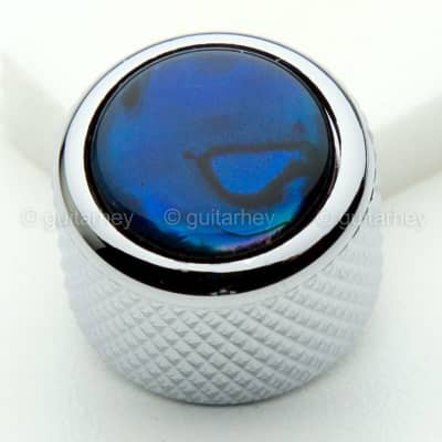 NEW (1) Q-Parts Guitar Knob Chrome with BLUE ABALONE SHELL on Dome KCD-0002