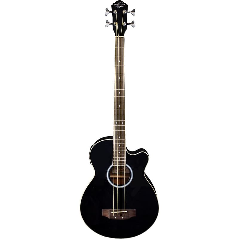 New Oscar Schmidt OB100B 4-String Acoustic Electric Bass Guitar with Bag, Black image 1