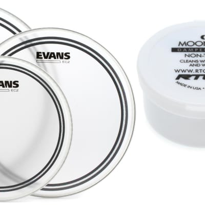 Evans EC2 Frosted 3-piece Tom Pack - 10/12/14 inch  Bundle with RTOM Moongel Drum Damper Pads - Clear (6-pack) image 1