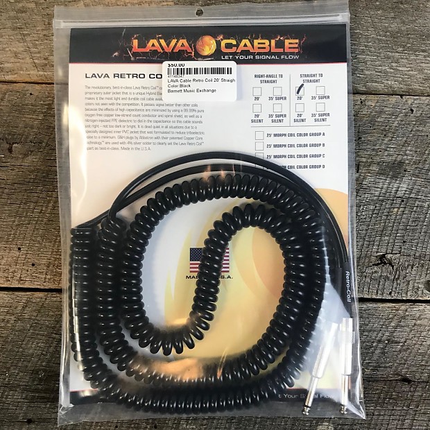 Lava Cable Retro Coil 20' Straight to Straight in Black - FREE Shipping in the USA image 1