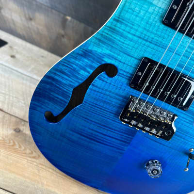 PRS Wood Library Custom 24 Semi-Hollow Flame Maple 10 Top, Korina Back, Torrified Maple Neck, Ziricote FB - Blue Fade 391867 image 3
