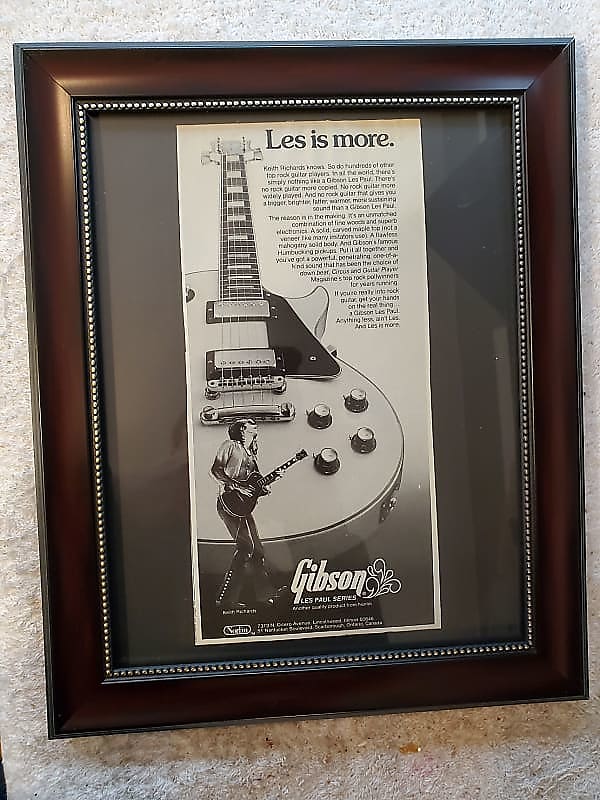 1977 Gibson Guitars promotional Ad Framed Keith Richards Les | Reverb