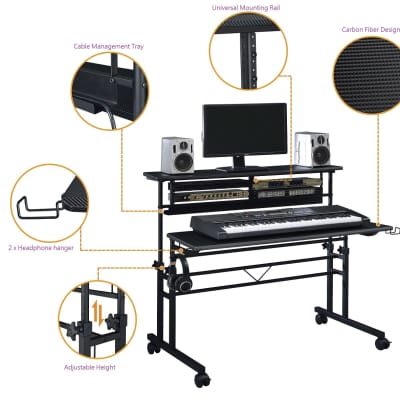 Musiea BE100 Series Sit and Stand Recording Music Studio Desk Workstation with 2x3U rack image 2