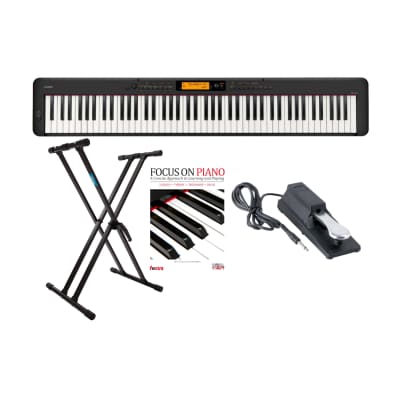 Casio CDP-S360 88-Key Digital Home Piano with Knox Gear Adjustable Keyboard Stand, On Stage Keyboard Piano Style Sustain Pedal, and Learning Book Bundle