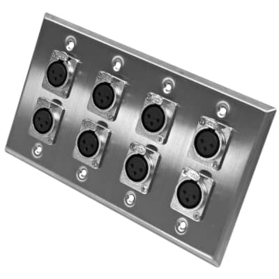 Seismic Audio - Stainless Steel Wall Plate - 4 Gang with 8 XLR Female Connectors image 1
