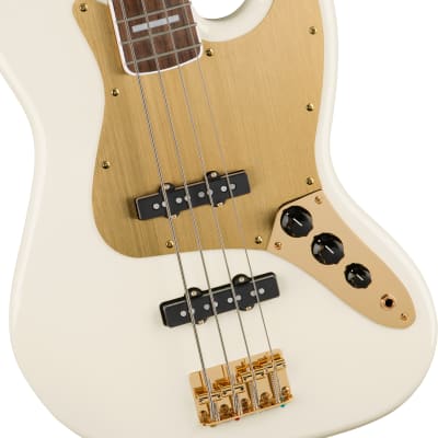 Squier 0379440505 40th Anniversary Jazz Bass, Gold Edition, Laurel Fingerboard, Gold Anodized Pickguard, Olympic White image 3