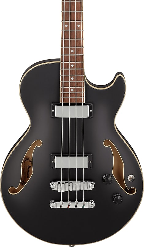 Ibanez AGB200 Semi-Hollow Body Short Scale 4-String Bass Guitar, Black Flat image 1