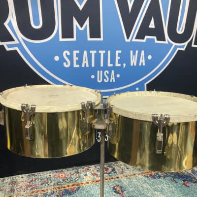 Leedy & Ludwig 1950s "Humberto Morales Model" Brass Timbales and Stand. Perfect! image 4