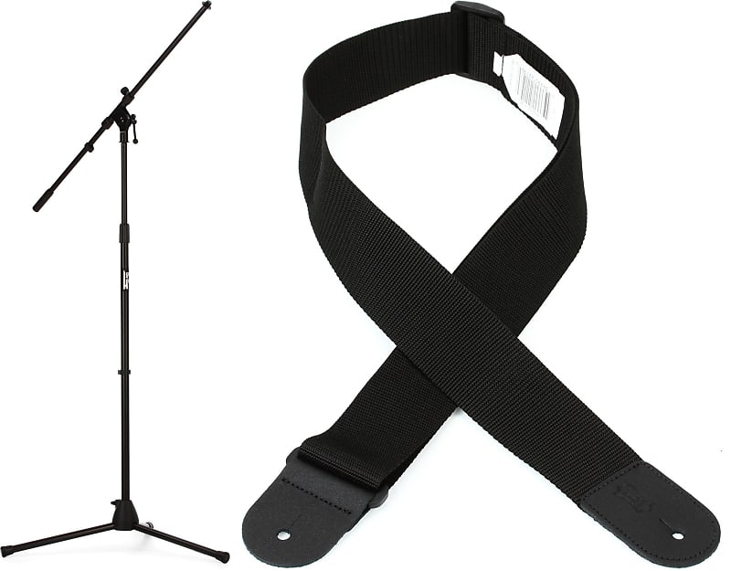 Levy's M8POLY 2-inch Woven Polypropylene Guitar Strap - Black Bundle with On-Stage Stands MS7701B Euro Boom Microphone Stand - Black image 1