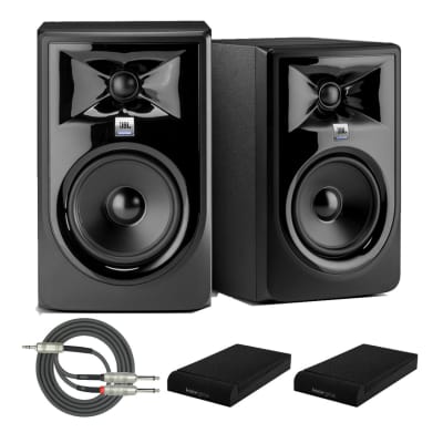 JBL 306P MkII Powered 6 inch Two-Way Studio Monitors (Pair) Bundled with Knox Isolation Pads and Breakout Cable image 1