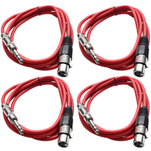 Seismic Audio SATRXL-F6-4RED 1/4" TRS Male to XLR Female Patch Cables - 6' (4-Pack)