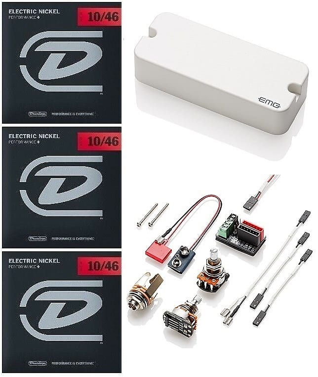 EMG P60 WHITE P-90 STYLE HOUSING ACTIVE SOLDERLESS GUITAR PICKUP POTS u0026  WIRING ( 3 SETS OF STRINGS )