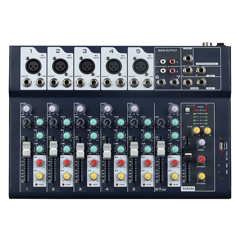 Weymic Professional Mixer | 7-Channel 2-Bus Mixer/w USB Audio Interface,Stereo for Recording DJ Stage Karaoke Music Application image 1