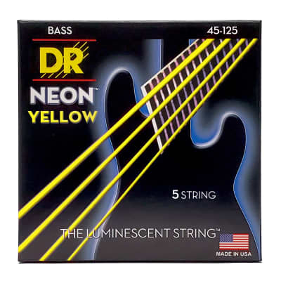 DR NYB5-45 Neon Yellow 5-String Bass Guitar Strings; gauges 45-125 image 1