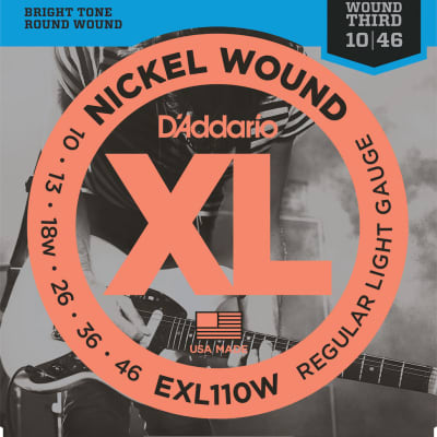 D'Addario EXL110W Nickel Wound Electric Guitar Strings Light Wound 3rd 10-46 image 1