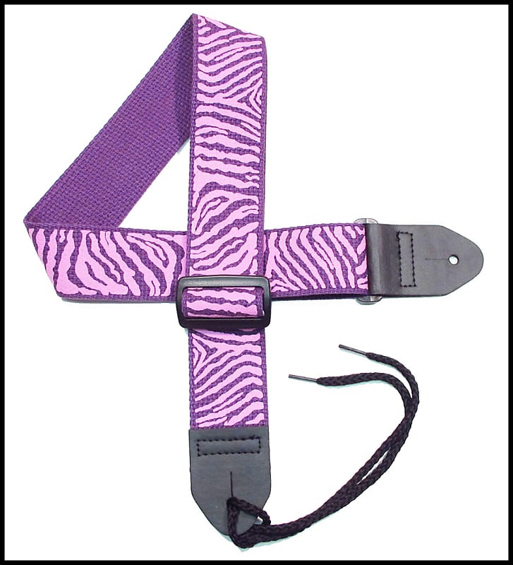 Legacystraps  Zebra  2" Cotton Guitar Strap with Pink Zebra Stripes on a Purple Strap image 1