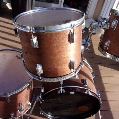 Custom 4 Piece Drum Set Shells & Hardware 22" Bass + 12" 13" & 16" Toms Transparent Red Stained Color image 5