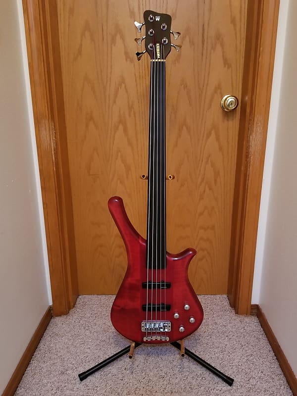 Warwick Fortress One 5 string fretless bass 1994 Burgundy Red Transparent image 1