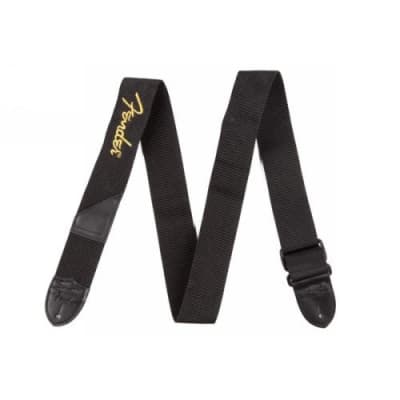 Fender Poly Strap, 2in, Black with Yellow Fender Logo for sale