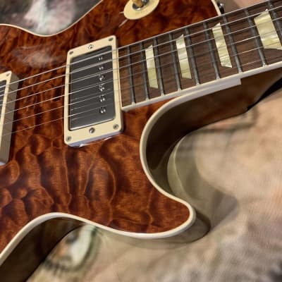 ROOT BEER 🍺! 2020 Gibson Custom Shop M2M Les Paul Standard '59 Historic Reissue Trans Brown Burst Sunburst Natural Walnut Back R9 1959 59 Figured F Quilt Q Top Full Gloss ABR-1 Killer Quilt Special Order 5A CustomBuckers Made To Measure Japan Supreme image 6