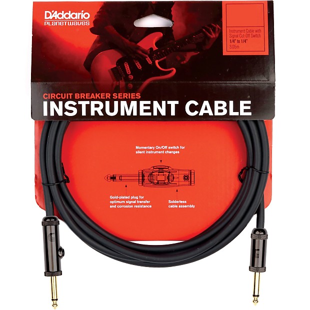 Planet Waves PW-AG-20 Circuit Breaker 1/4" TS Straight Instrument Cable w/ Integrated Mute Switch - 20' image 1