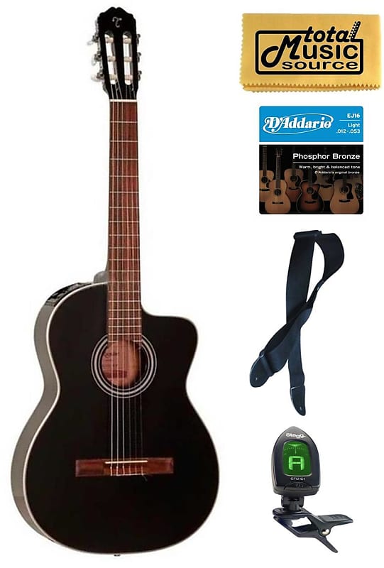 Takamine G Series GC1CE-BLK Acoustic-Electric Classical Guitar, Black Bundle image 1