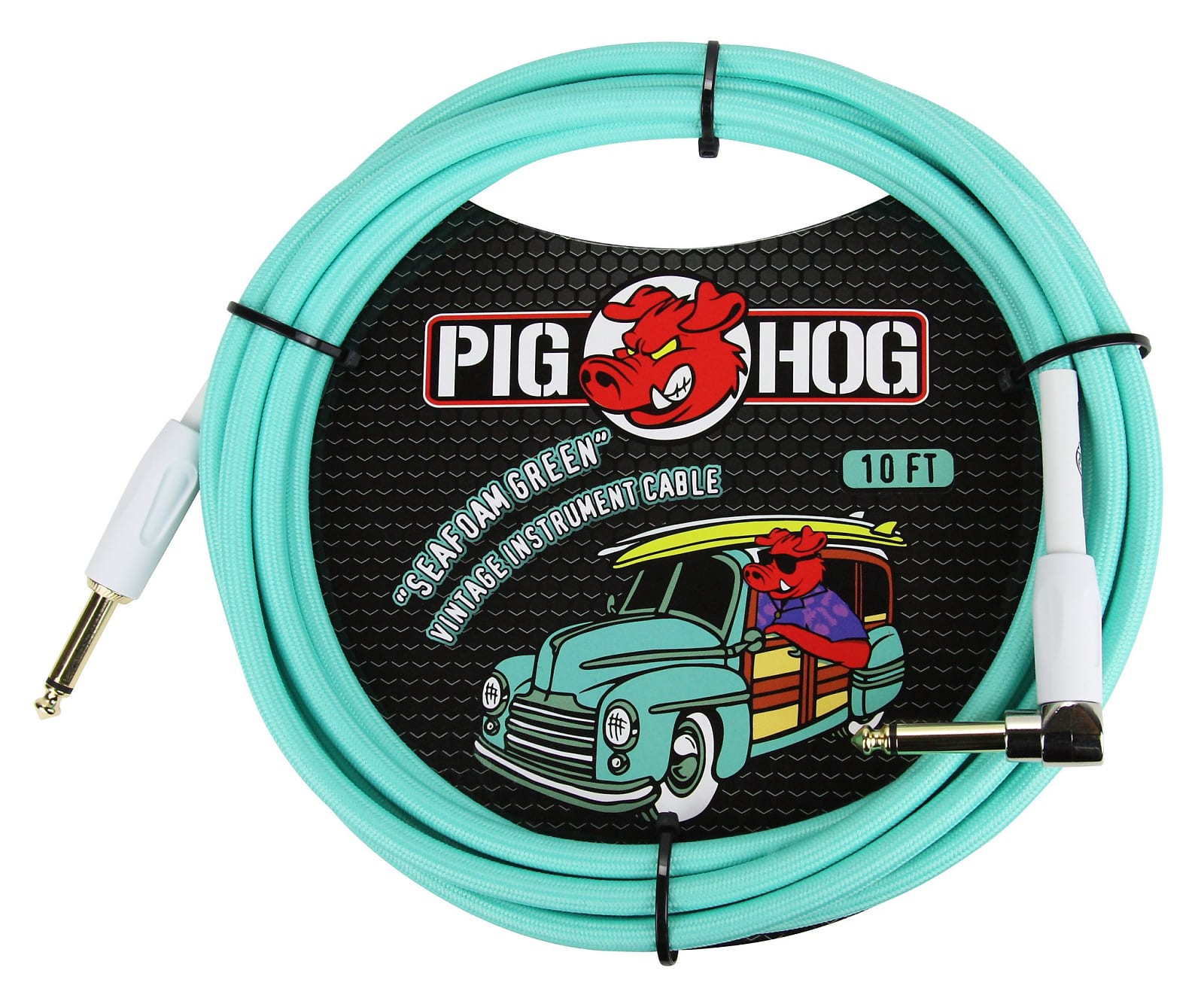 Pig Hog “Seafoam Green” 10' Straight / Angle Instrument Cable PCH10SGR