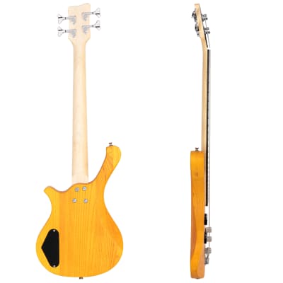Glarry GW101 36in Small Scale Electric Bass Guitar Suit With Mahogany Body SS Pickups, Guitar Bag, Strap, Cable Transparent Yellow image 2