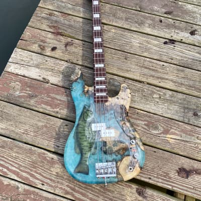 JL Custom  P-Bass  2021 Buckeye Burl blue epoxy image 4