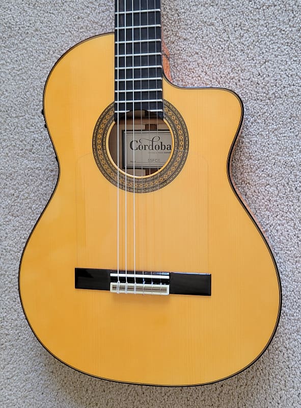 Cordoba 55FCE Spanish Thinbody Gipsy Kings Acoustic Electric Guitar, Honey Amber, HumiCase Hard Shell Case image 1