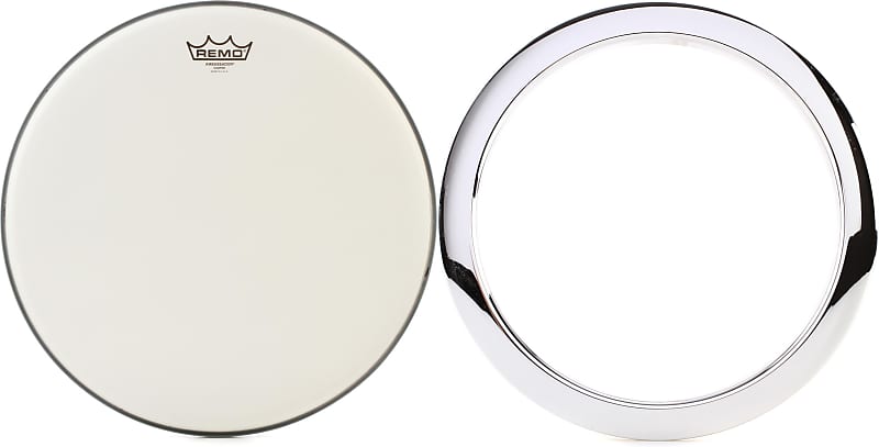Remo Ambassador Coated Drumhead - 16 inch  Bundle with Bass Drum O's Port Hole Ring - 5" - Chrome image 1