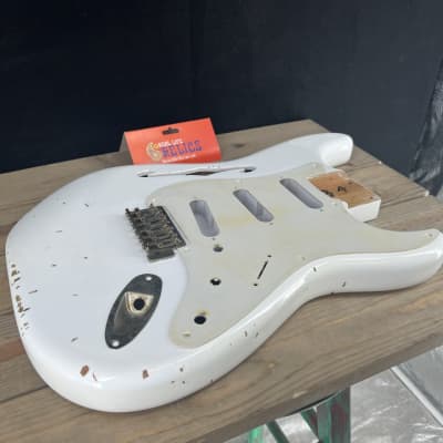 Real Life Relics Thinline F Hole Strat® Stratocaster® Body Aged Olympic White image 6