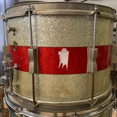 Ludwig 10x15 Keystone  Badge Marching Snare 1960s White/Red Sparkle image 9