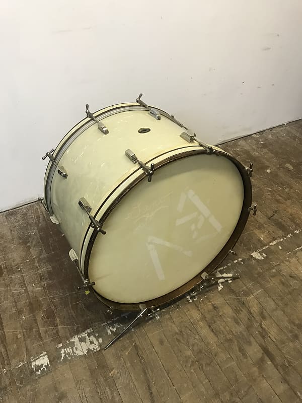 Leedy and Ludwig  24 x 14 Bass Drum with Spurs  1950s  White Marine Pearl image 1