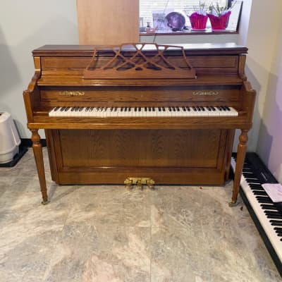 Sojin Model 4346 42" Satin Oak Console Piano c1988 #111289 image 4