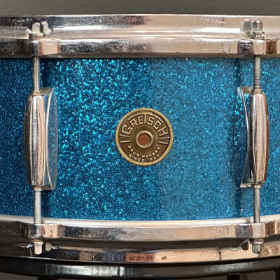 Gretsch Round Badge Blue Sparkle snare drum trio 4x14, 5.5x14, 6.5x14 image 11