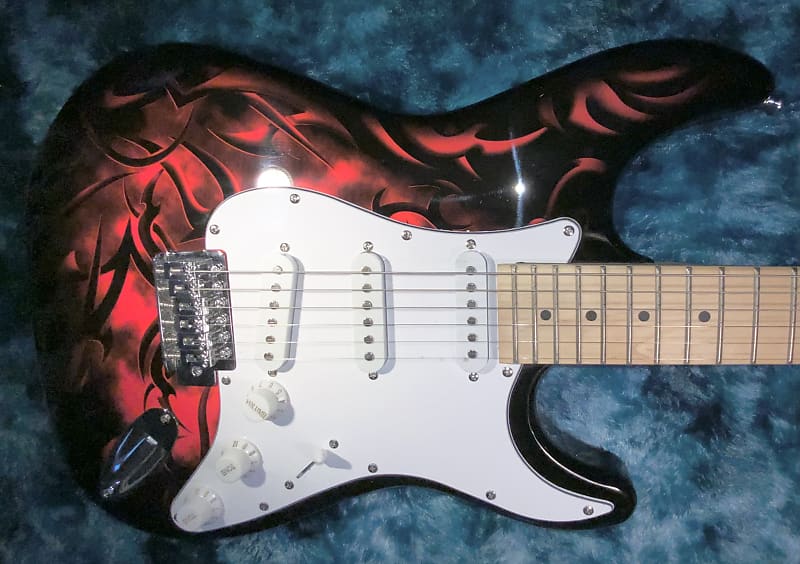 Final Reduction!  2016 Grote Stratocaster in Gloss Black with Red Devil Graphics! Brand New! image 1