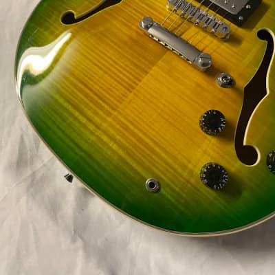 Firefly FF-338 Semi Hollow Body Electric Guitar Green Burst Quilted Maple image 3