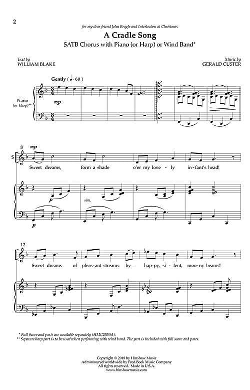 Cradle Song Hinshaw Music SATB Reverb