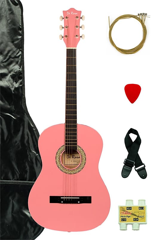 De Rosa DK3810R-PK Kids Acoustic Guitar Outfit w/Gig Bag, Pick, Strings, Pitch Pipe & Guitar Strap image 1