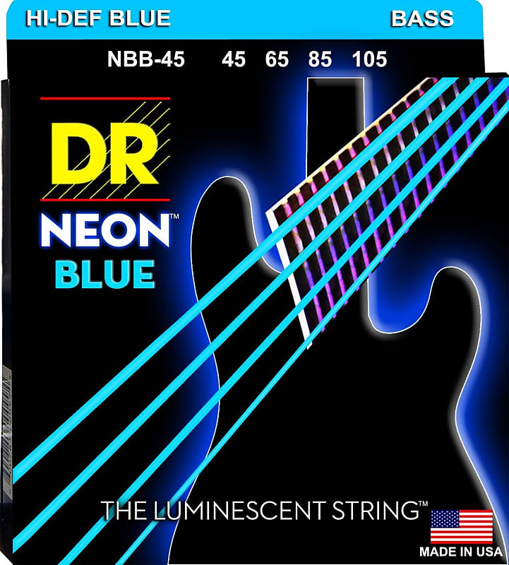 DR NBB-45 4 string Hi-Def Neon Blue Coated Bass Guitar Strings 45-105 MED 2016 Neon Blue image 1