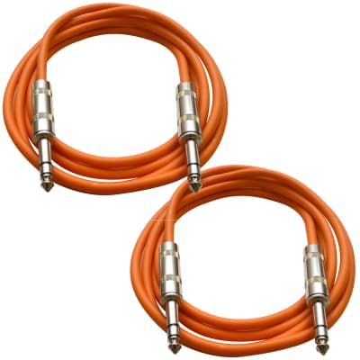 2 Pack of 1/4" TRS Patch Cables 6 Foot Extension Cords Jumper Orange and Orange image 1