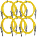 SEISMIC AUDIO New 6 PACK Yellow 1/4" TS 3' Patch Cables - Guitar - Instrument