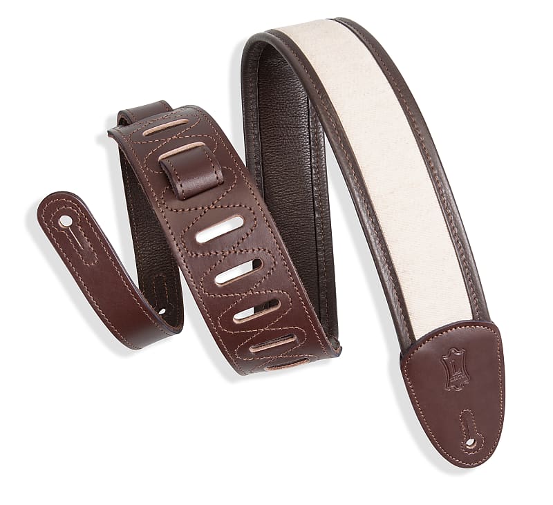 Levy's MHG2-DBR Lux Padded Hemp Strap, 2.5" Wide, Traditional Dark Brown, Natural, Adjustable to 51" image 1