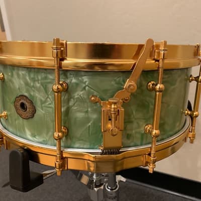 1928 Slingerland Fancher Model 5.5x14 Snare Drum in Sea Green Pearl image 3