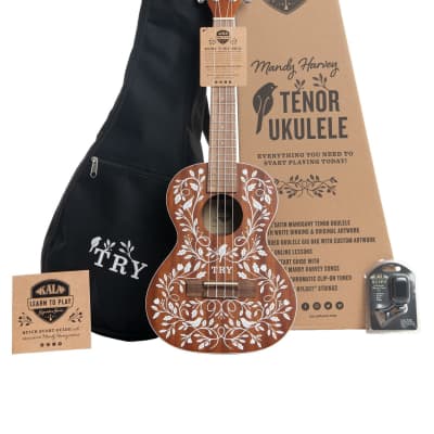 Kala Mandy Harvey Learn to Play Singnature Series Tenor Ukulele KIT with Tote Bag, Quickstart Guide,Clip-On Tuner, Free Online Lessons and Free Kala App image 1