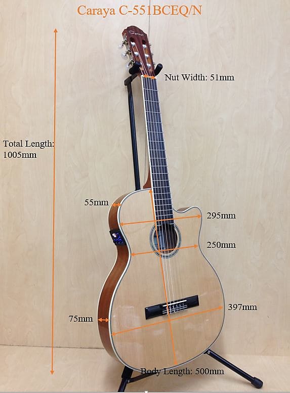 Caraya C-551BCEQ/N Thin-body Spruce Cutaway Classical Guitar,EQ,Truss  Rod,Nat.
